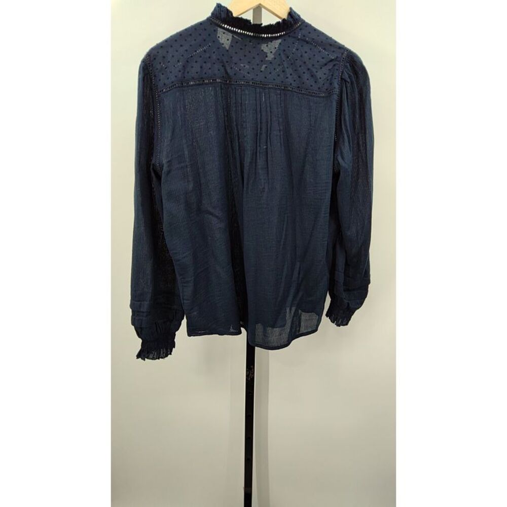Quince Navy Blue Ruffled Button-Front Blouse - Picture 2 of 2